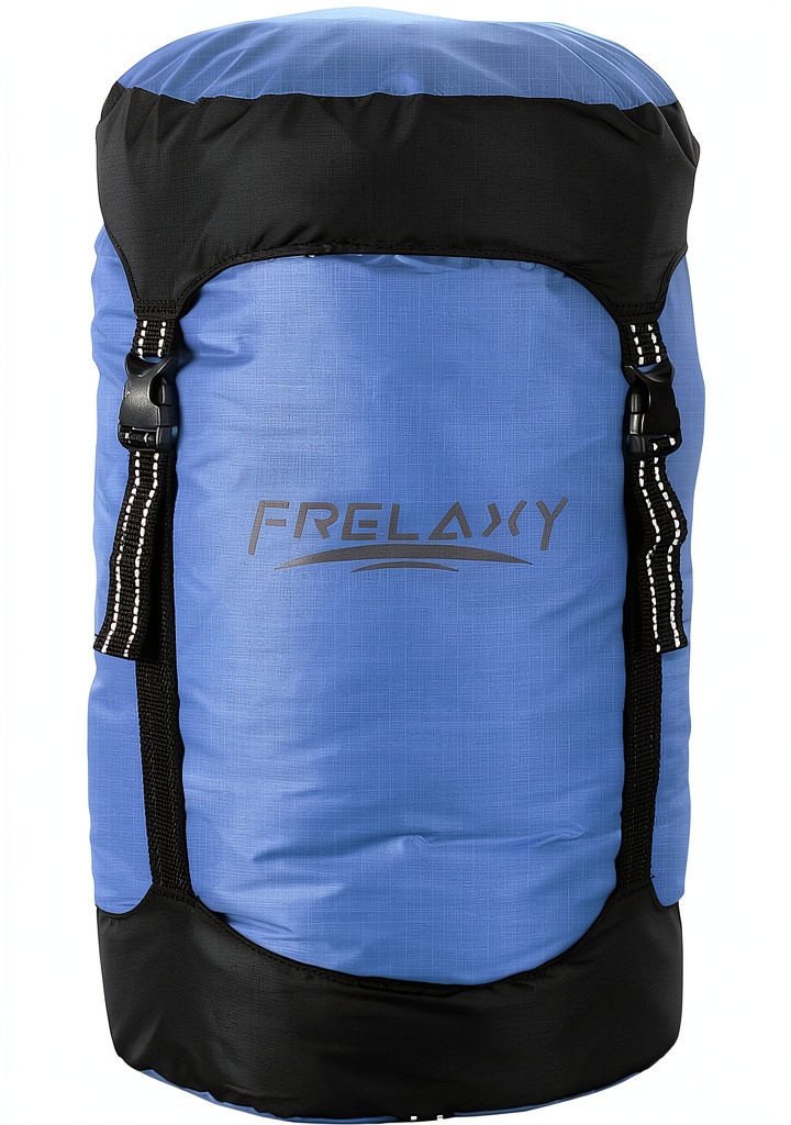 Frelaxy Compression Stuff Sack compressing a sleeping bag in a camping setting