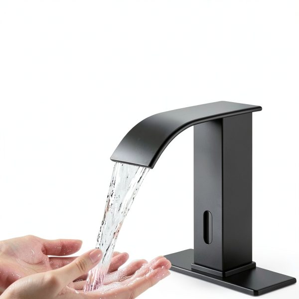Touchless Sensor Bathroom Faucet GEEXO Matte Black One Hole Waterfall-2