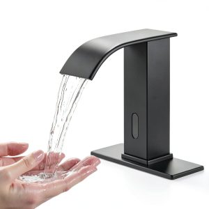 Touchless Sensor Bathroom Faucet GEEXO Matte Black One Hole Waterfall-0