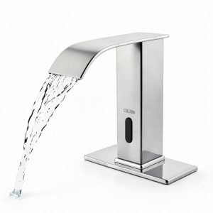 Automatic Sensor Touchless Bathroom Faucet, Modern Chrome Bathroom Faucet for Sink 1 Hole, Waterfall Single Hole Bathroom Sink Faucet Stainless Steel, Hands Free Motion Sensor Lavatory Faucet-0