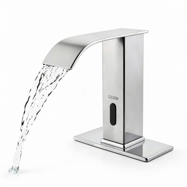 Automatic Sensor Touchless Bathroom Faucet, Modern Chrome Bathroom Faucet for Sink 1 Hole, Waterfall Single Hole Bathroom Sink Faucet Stainless Steel, Hands Free Motion Sensor Lavatory Faucet-0