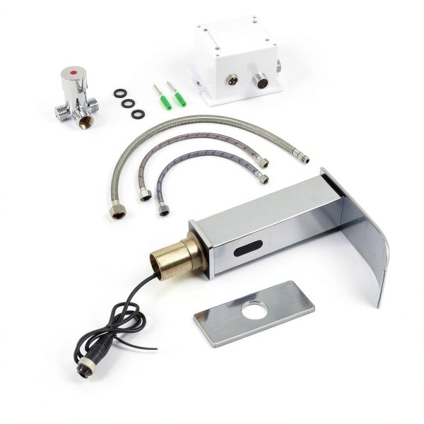 Automatic Sensor Touchless Bathroom Faucet, Modern Chrome Bathroom Faucet for Sink 1 Hole, Waterfall Single Hole Bathroom Sink Faucet Stainless Steel, Hands Free Motion Sensor Lavatory Faucet-5