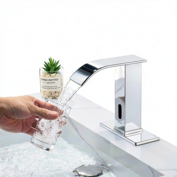Automatic Sensor Touchless Bathroom Faucet BODQEMR Chrome Waterfall-4