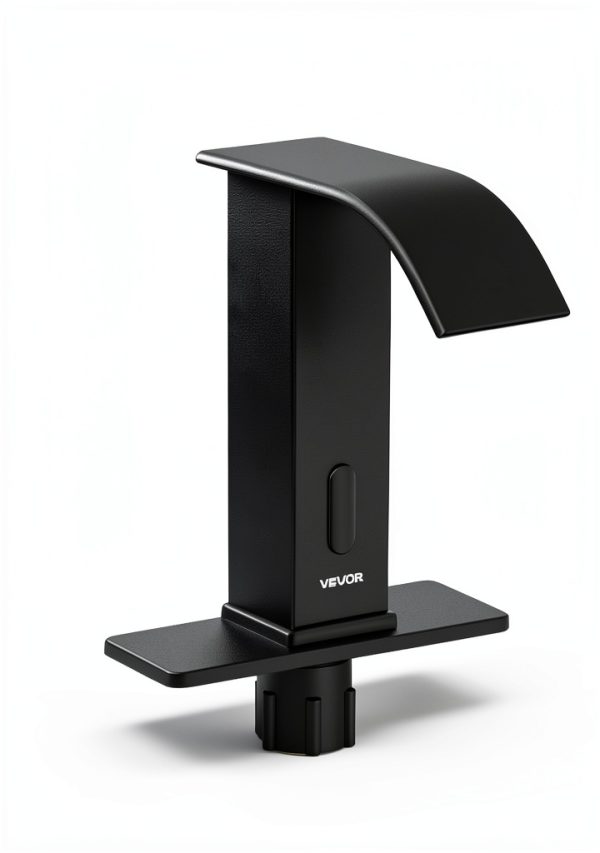 VEVOR Touchless Bathroom Sink Faucet, Automatic Motion Sensor Waterfall Restroom Toilet Faucet with Hole Cover Plate, Battery Operated,Hot/Cold Water for 9/16 in Pipe Commercial Lavatory,Matte Black-2
