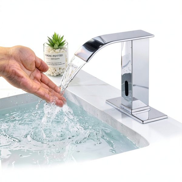 Automatic Sensor Touchless Bathroom Faucet BODQEMR Chrome Waterfall-1