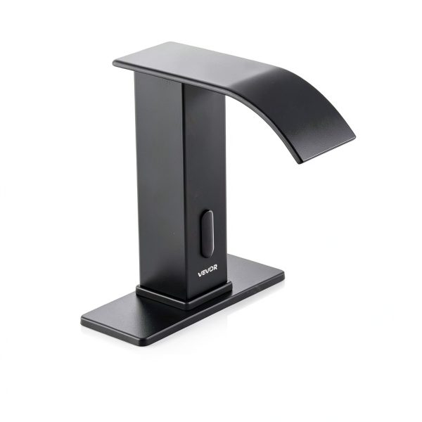 VEVOR Touchless Bathroom Sink Faucet, Automatic Motion Sensor Waterfall Restroom Toilet Faucet with Hole Cover Plate, Battery Operated,Hot/Cold Water for 9/16 in Pipe Commercial Lavatory,Matte Black-7