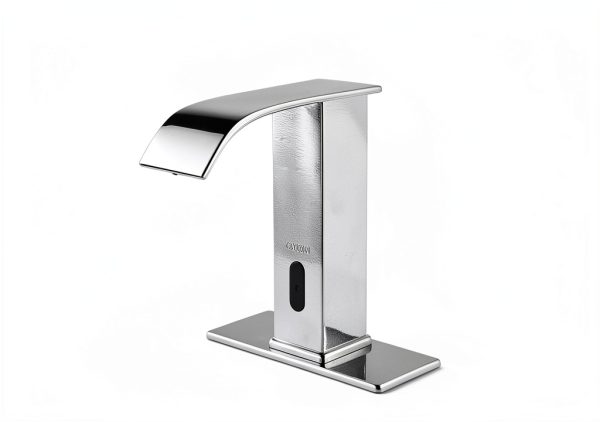 Automatic Sensor Touchless Bathroom Faucet, Modern Chrome Bathroom Faucet for Sink 1 Hole, Waterfall Single Hole Bathroom Sink Faucet Stainless Steel, Hands Free Motion Sensor Lavatory Faucet-1