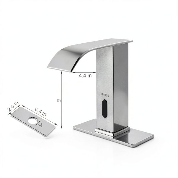 Automatic Sensor Touchless Bathroom Faucet, Modern Chrome Bathroom Faucet for Sink 1 Hole, Waterfall Single Hole Bathroom Sink Faucet Stainless Steel, Hands Free Motion Sensor Lavatory Faucet-4