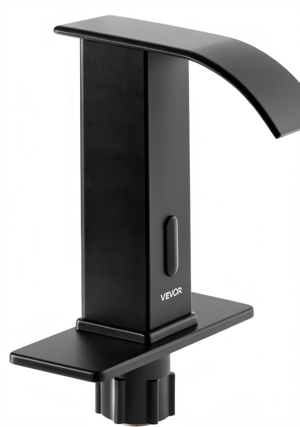 VEVOR Touchless Bathroom Sink Faucet, Automatic Motion Sensor Waterfall Restroom Toilet Faucet with Hole Cover Plate, Battery Operated,Hot/Cold Water for 9/16 in Pipe Commercial Lavatory,Matte Black-8