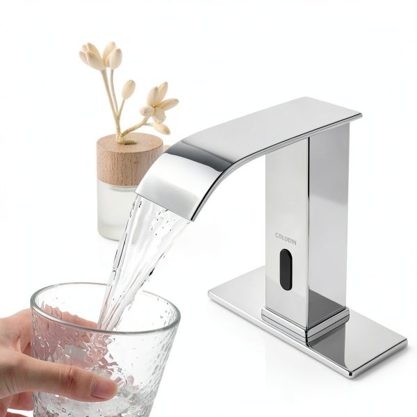 Automatic Sensor Touchless Bathroom Faucet, Modern Chrome Bathroom Faucet for Sink 1 Hole, Waterfall Single Hole Bathroom Sink Faucet Stainless Steel, Hands Free Motion Sensor Lavatory Faucet-2